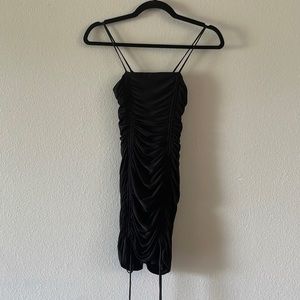 Black mini dress ruched sides